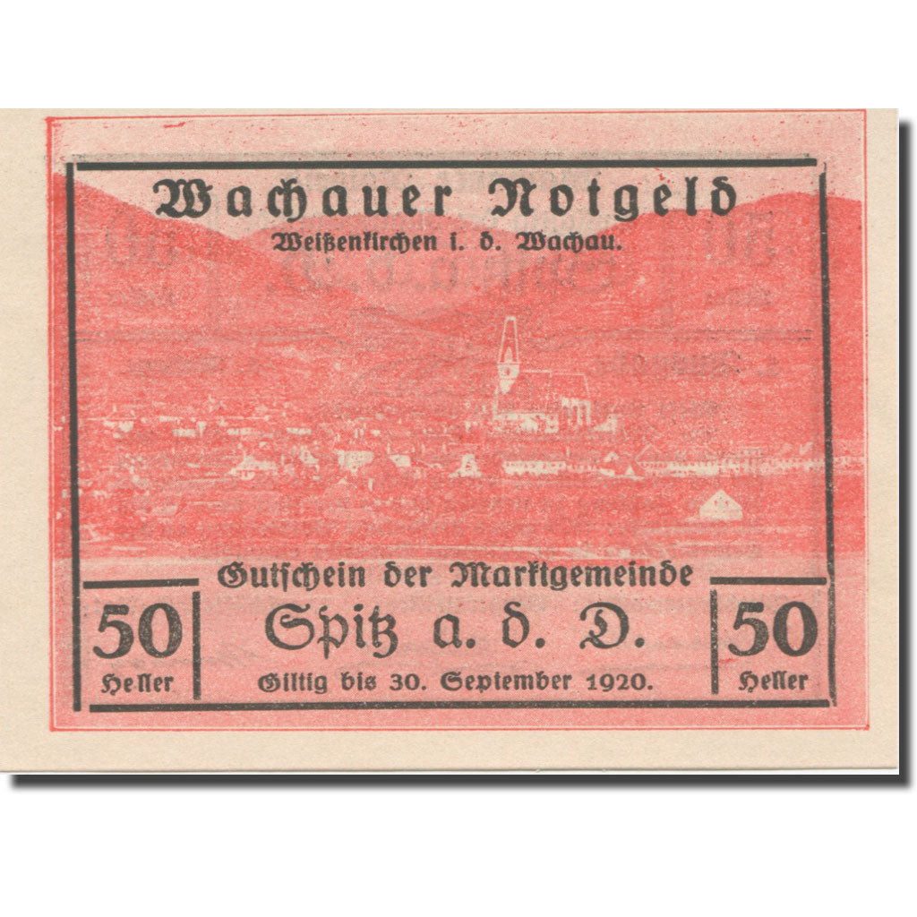 Geldschein, Österreich, Wachauer Notgeld - Spitz - Kirche N.Ö. Gemeinde, 50
