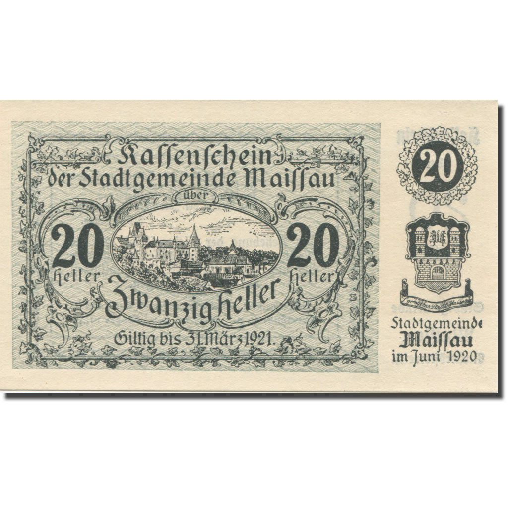Banknote, Austria, Maissau N.Ö. Stadtgemeinde, 20 Heller, Texte, 1921