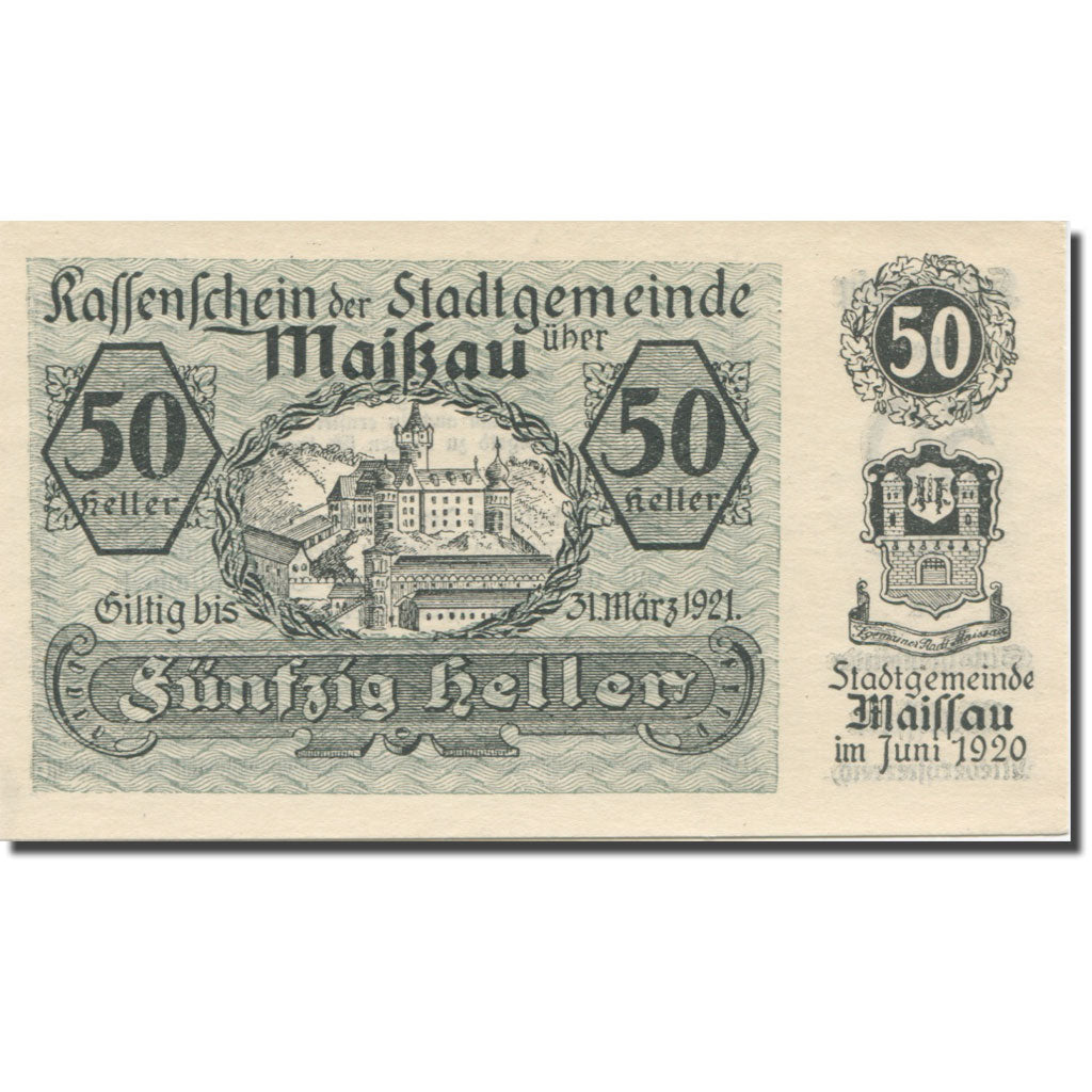 Banknote, Austria, Maissau N.Ö. Stadtgemeinde, 50 Heller, texte 1, 1921