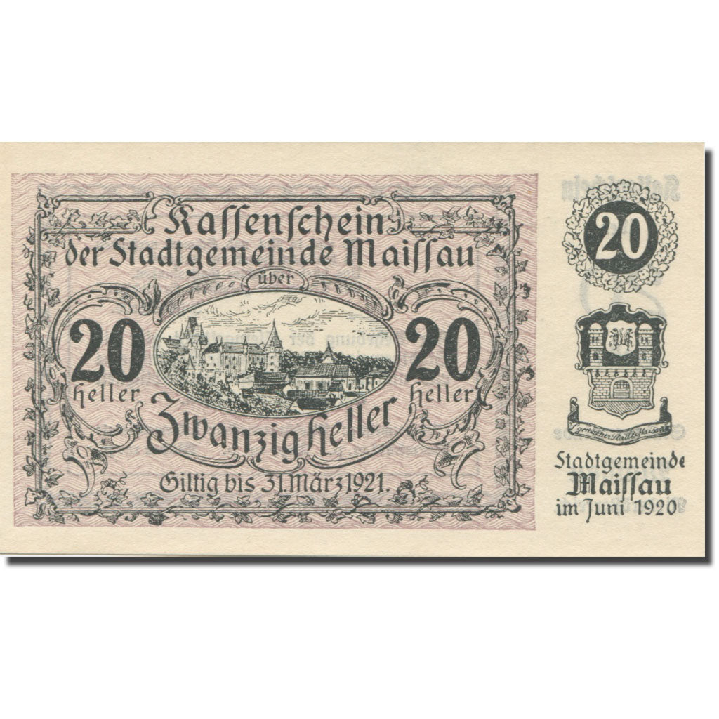 Banknote, Austria, Maissau N.Ö. Stadtgemeinde, 20 Heller, Texte 3, 1921