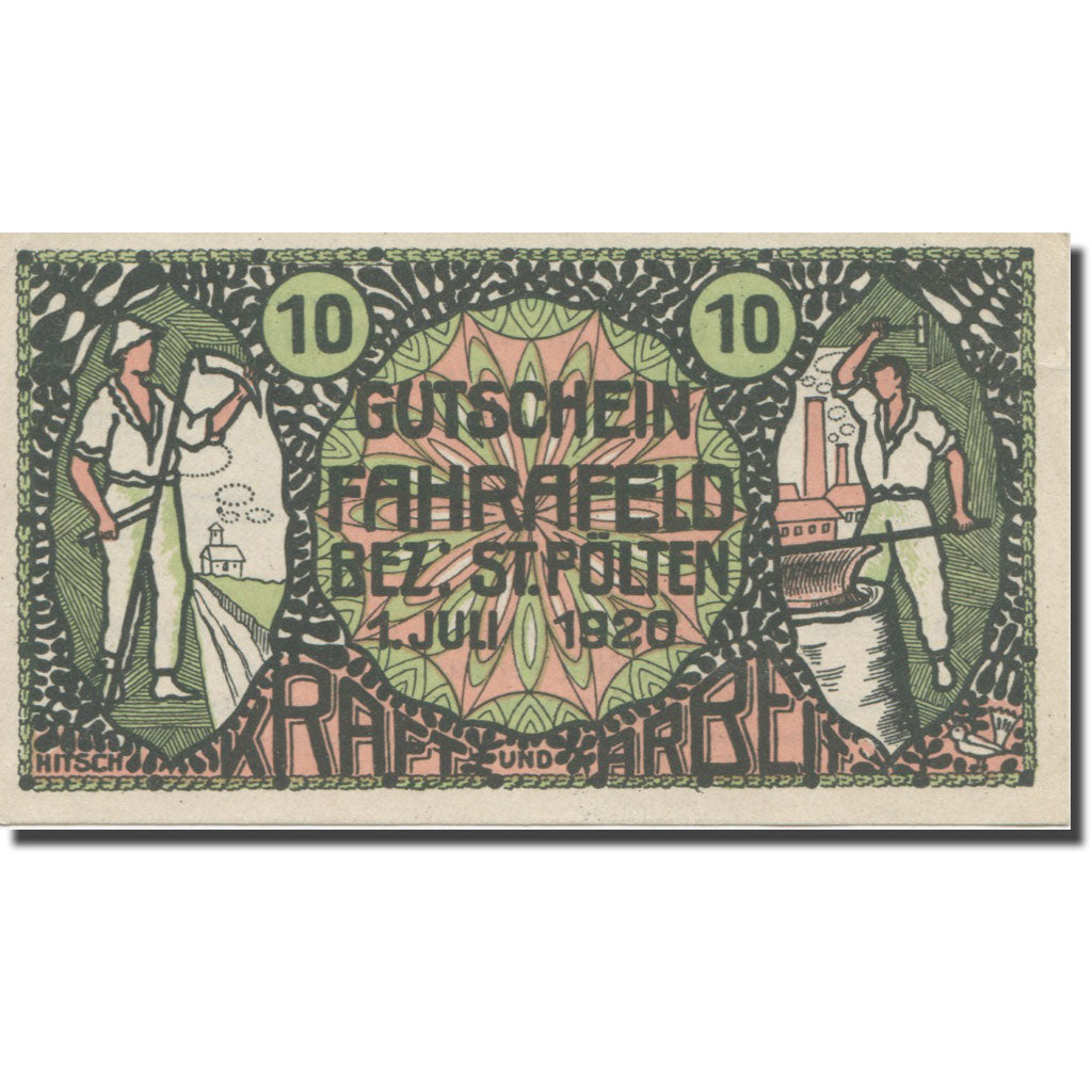 Banknote, Austria, Fahrafeld, 10 Heller, Texte, 1920, 1920-07-01, AU(55-58)