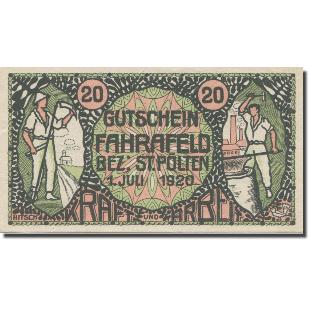 Banknote, Austria, Fahrafeld, 20 Heller, texte 1, 1920, 1920-07-01, AU(55-58)