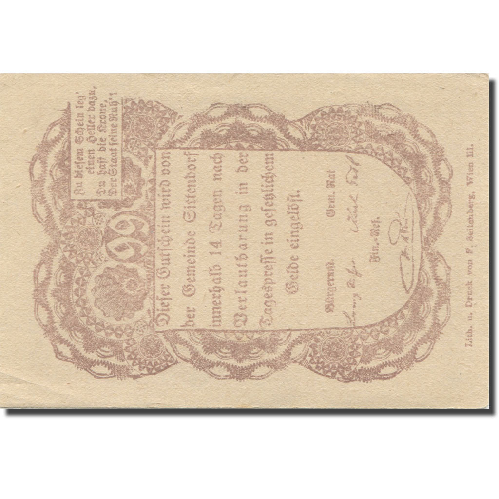 Banknote, Austria, Sittendorf, 99 Heller, Texte  5, AU(55-58), Mehl:FS 1001