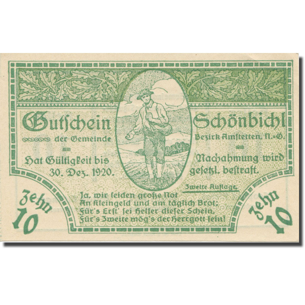 Banknote, Austria, Schönbichl N.Ö. Gemeinde, 10 Heller, texte 1, 1920