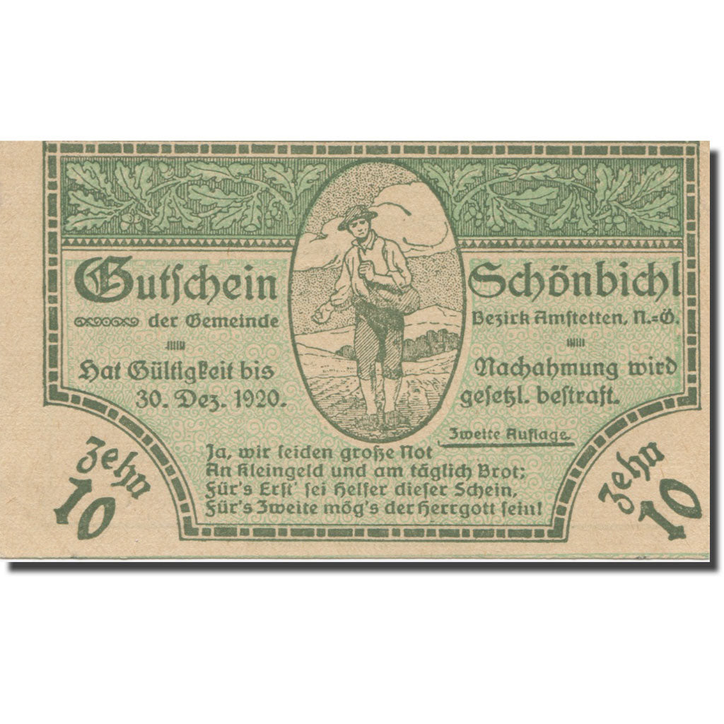 Banknote, Austria, Schönbichl N.Ö. Gemeinde, 10 Heller, Texte 2, 1920