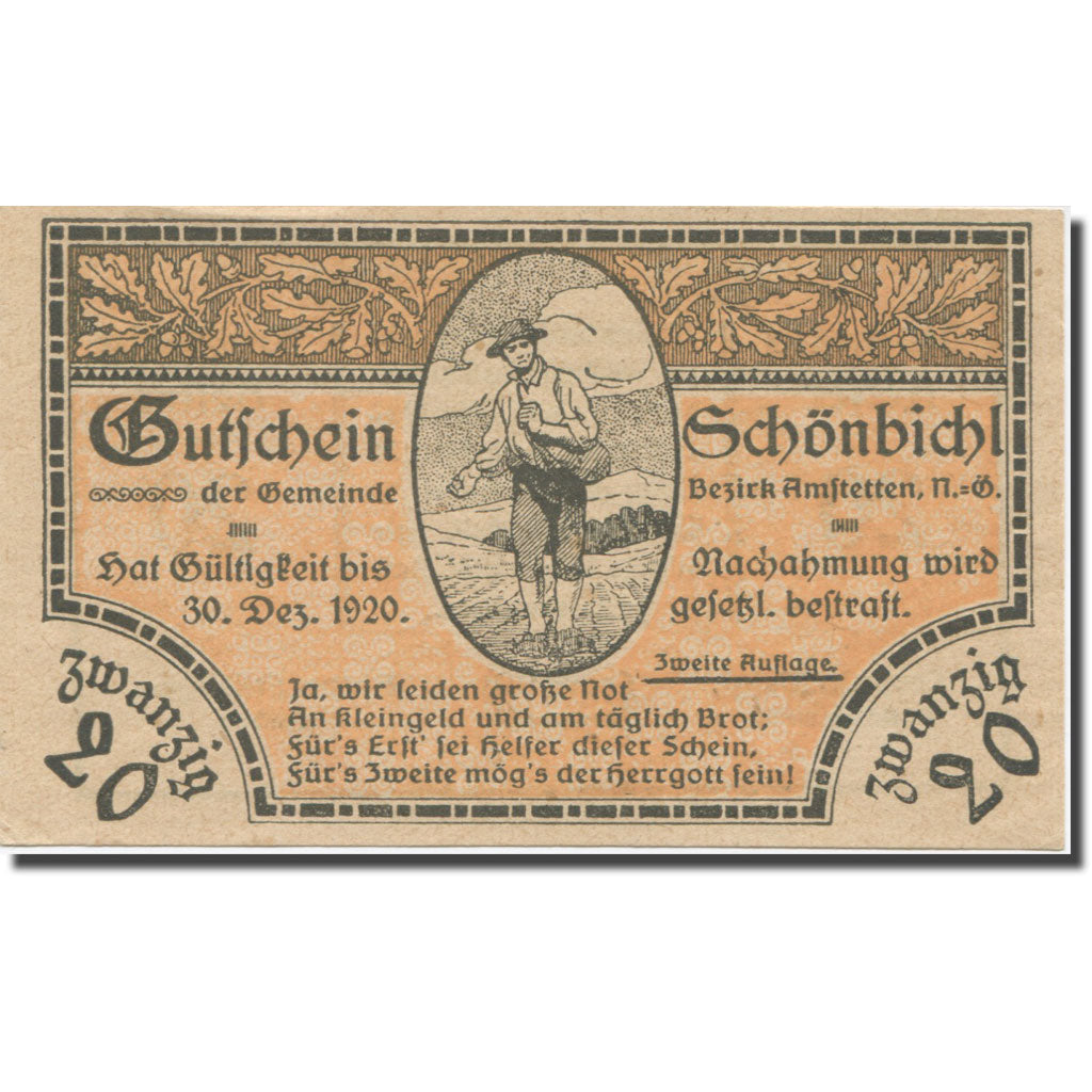 Banknote, Austria, Schönbichl N.Ö. Gemeinde, 20 Heller, texte 1, 1920