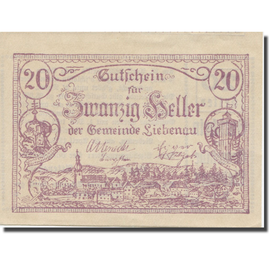 Banknote, Austria, Liebenau, 20 Heller, Texte 2, 1921, 1921-05-01, AU(55-58)