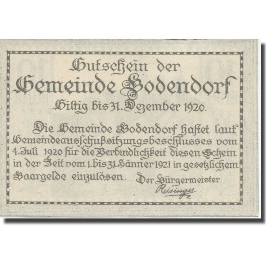 Banknote, Austria, Bodendorf O.Ö. Gemeinde, 10 Heller, texte 1, 1921