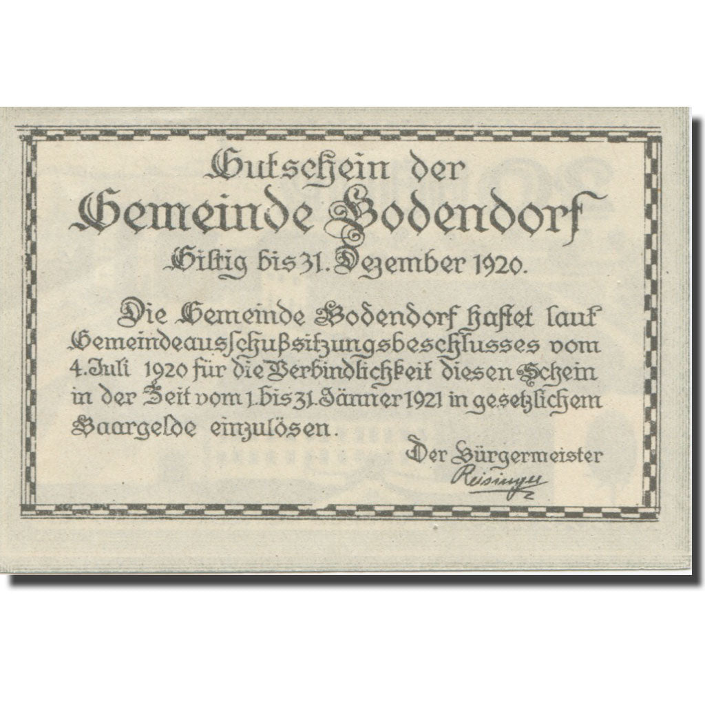 Banknote, Austria, Bodendorf O.Ö. Gemeinde, 20 Heller, Texte 4, 1921