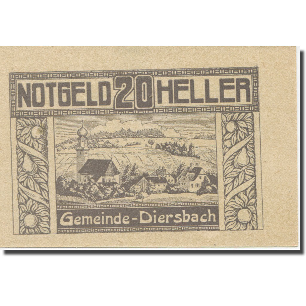 Banknote, Austria, Diersbach Im Innviertel O.Ö. Gemeinde, 20 Heller, Texte