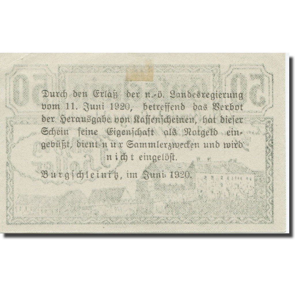 Banknote, Austria, Burgschleinitz, 50 Heller, Texte 2, 1920, 1920-12-31