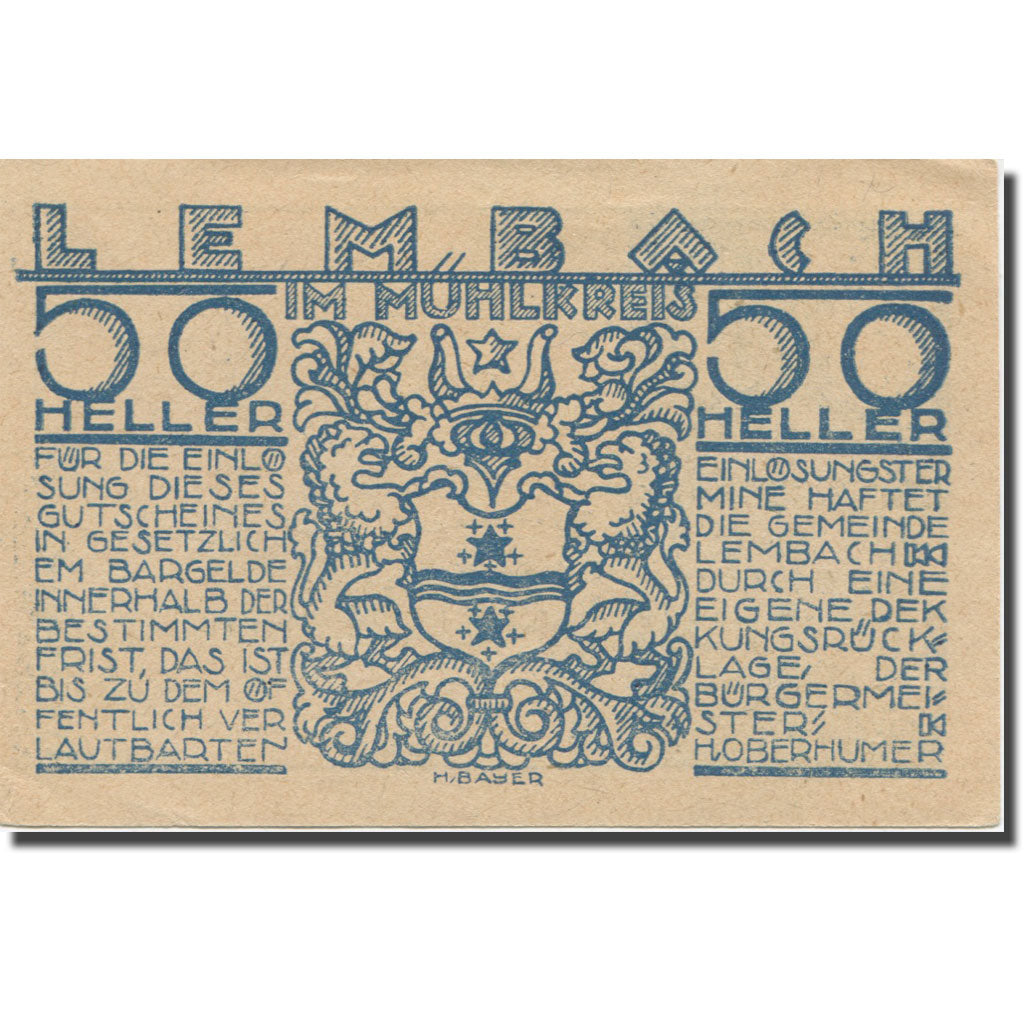 Billet, Autriche, Lembach, 50 Heller, village, SUP, Mehl:FS 510Ia