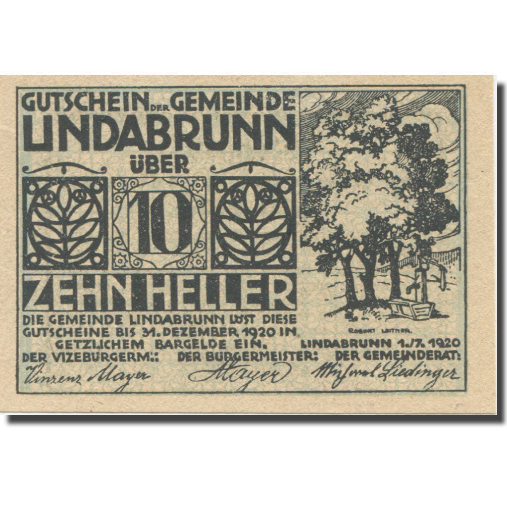 Banknote, Austria, Lindabrunn, 10 Heller, Texte, 1920, 1920-12-31, AU(55-58)