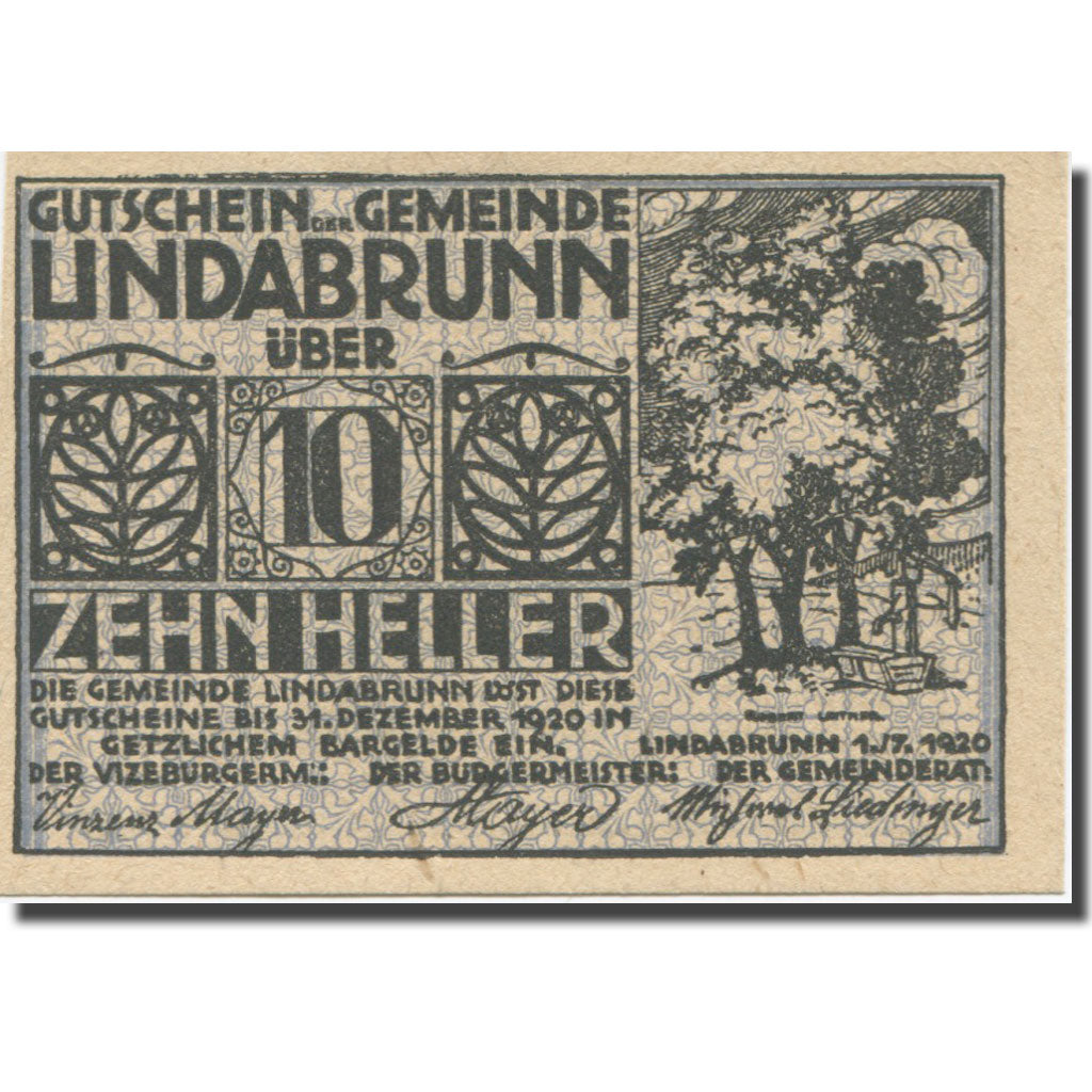 Banknote, Austria, Lindabrunn, 10 Heller, texte 1, 1920, 1920-12-31, AU(55-58)