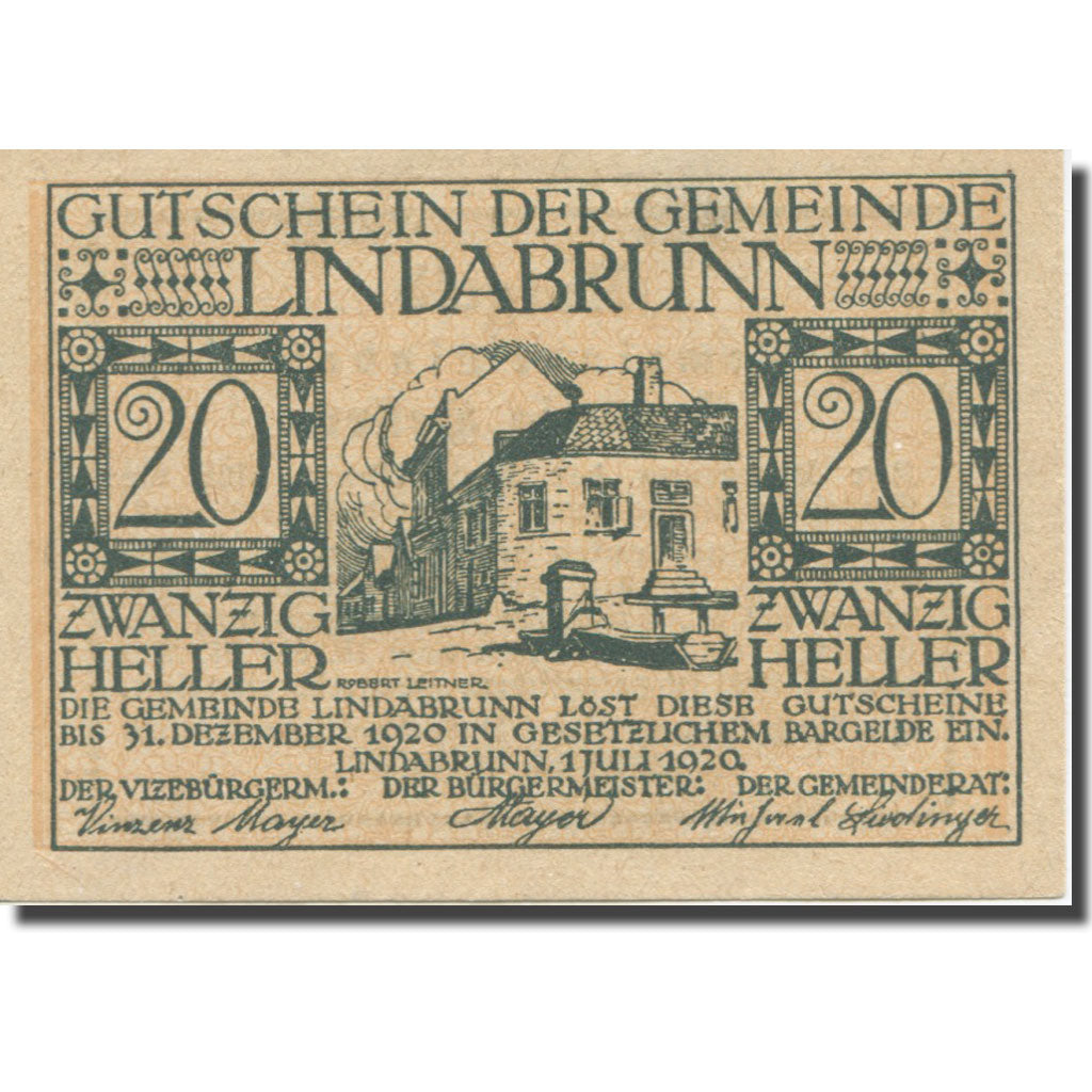 Banknote, Austria, Lindabrunn, 20 Heller, Texte 2, 1920, 1920-12-31, AU(55-58)