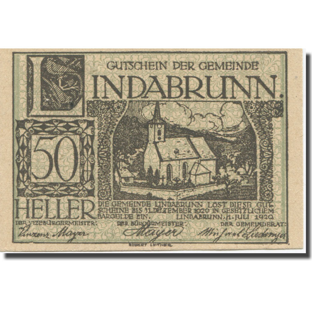 Banconote, Austria, Lindabrunn, 50 Heller, Texte 4, 1920, 1920-12-31, SPL-