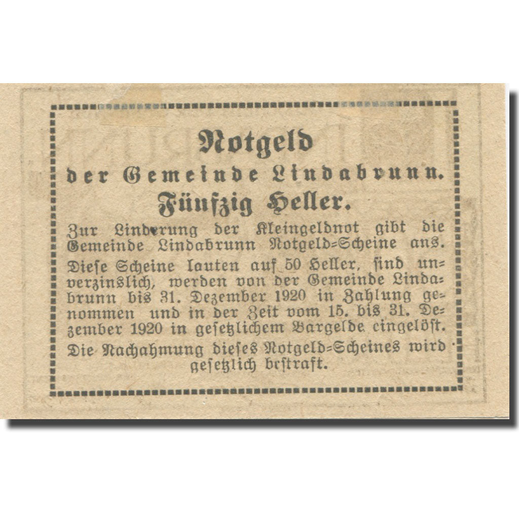 Banconote, Austria, Lindabrunn, 50 Heller, Texte 4, 1920, 1920-12-31, SPL-