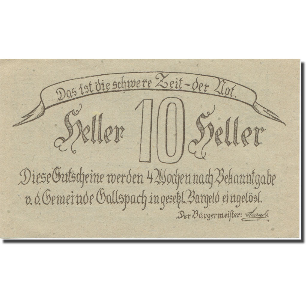 Banknote, Austria, Gallspach, 10 Heller, valeur faciale, 1920, AU(55-58)