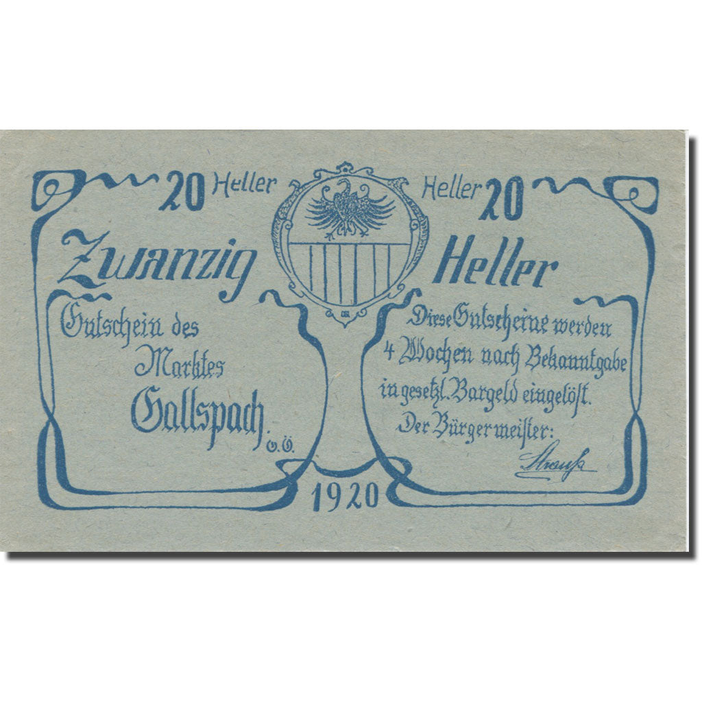 Banknote, Austria, Gallspach, 20 Heller, Texte, 1920, AU(55-58), Mehl:FS 219