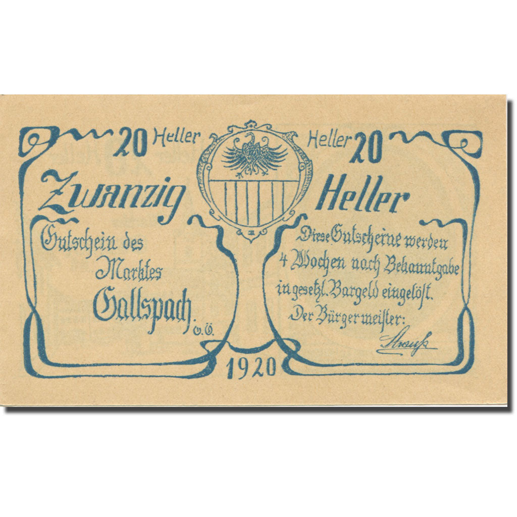 Banknote, Austria, Gallspach, 20 Heller, texte 1, 1920, AU(55-58), Mehl:FS 219