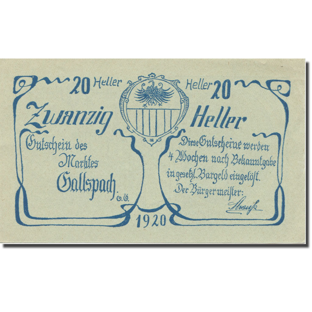 Banconote, Austria, Gallspach, 20 Heller, Texte 2, 1920, SPL-, Mehl:FS 219
