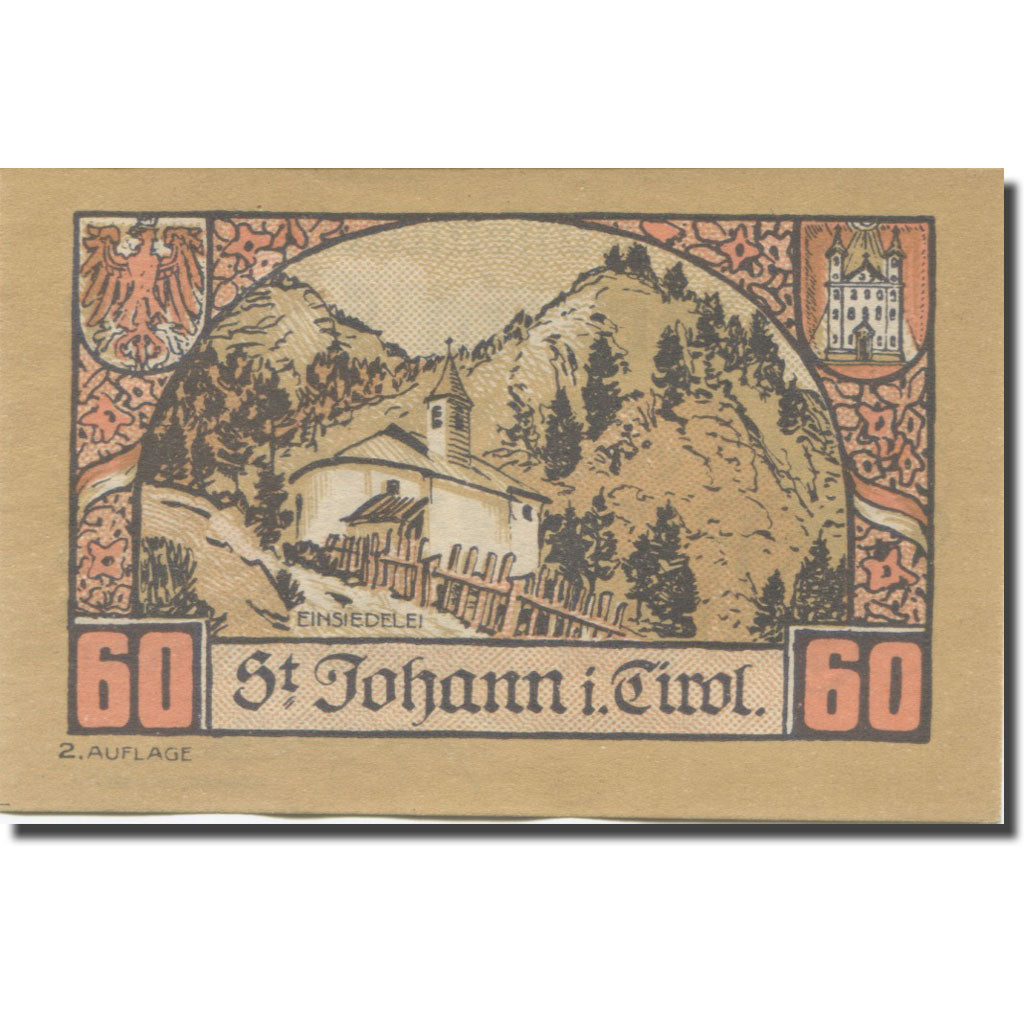 Banknot, Austria, St. Johann in Tirol, Tirol Gemeinde, 60 Heller, montagne 1