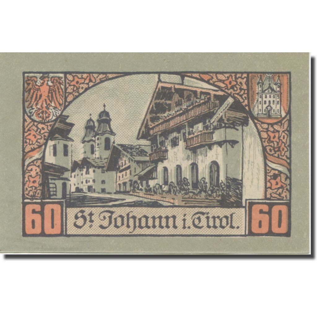 Banknote, Austria, St. Johann in Tirol, Tirol Gemeinde, 60 Heller, village