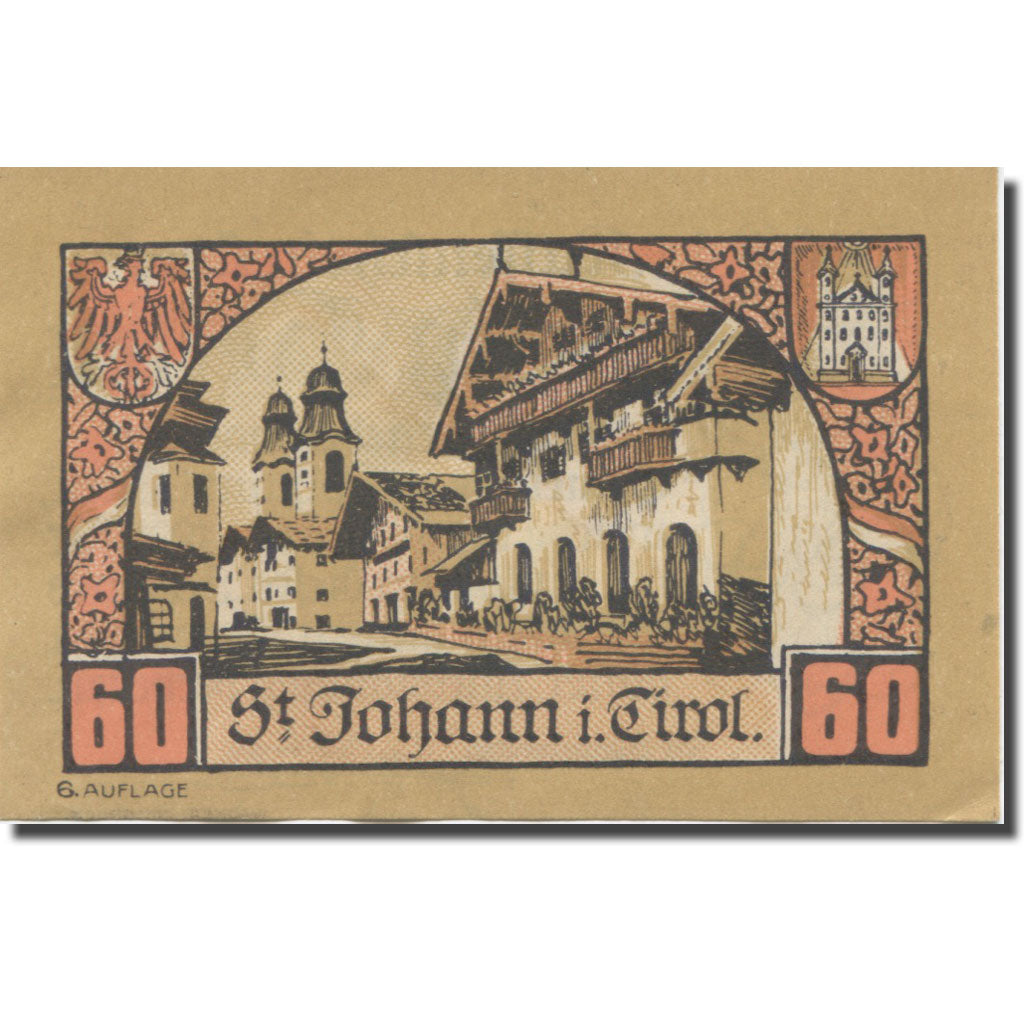 Banknote, Austria, St. Johann in Tirol, Tirol Gemeinde, 60 Heller, village 1