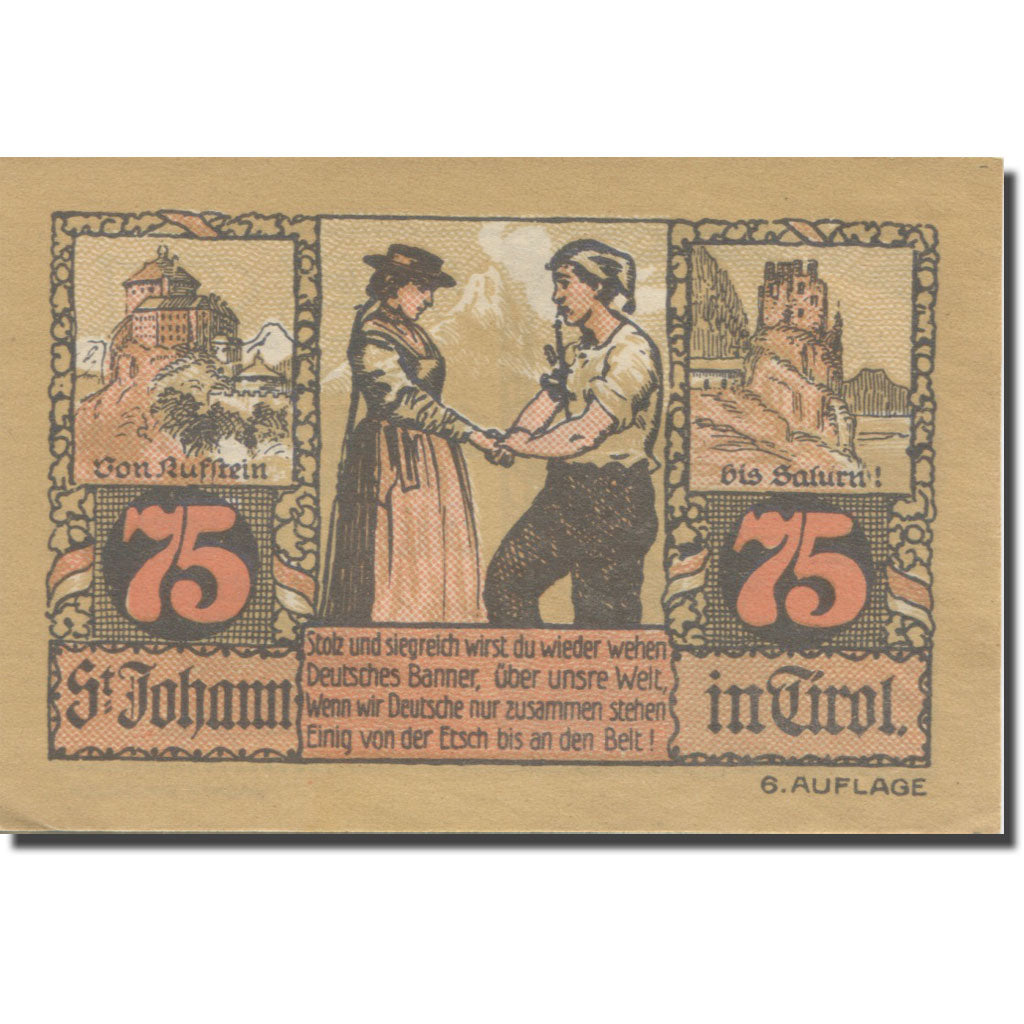 Banknote, Austria, St. Johann in Tirol, Tirol Gemeinde, 75 Heller, montagne 1