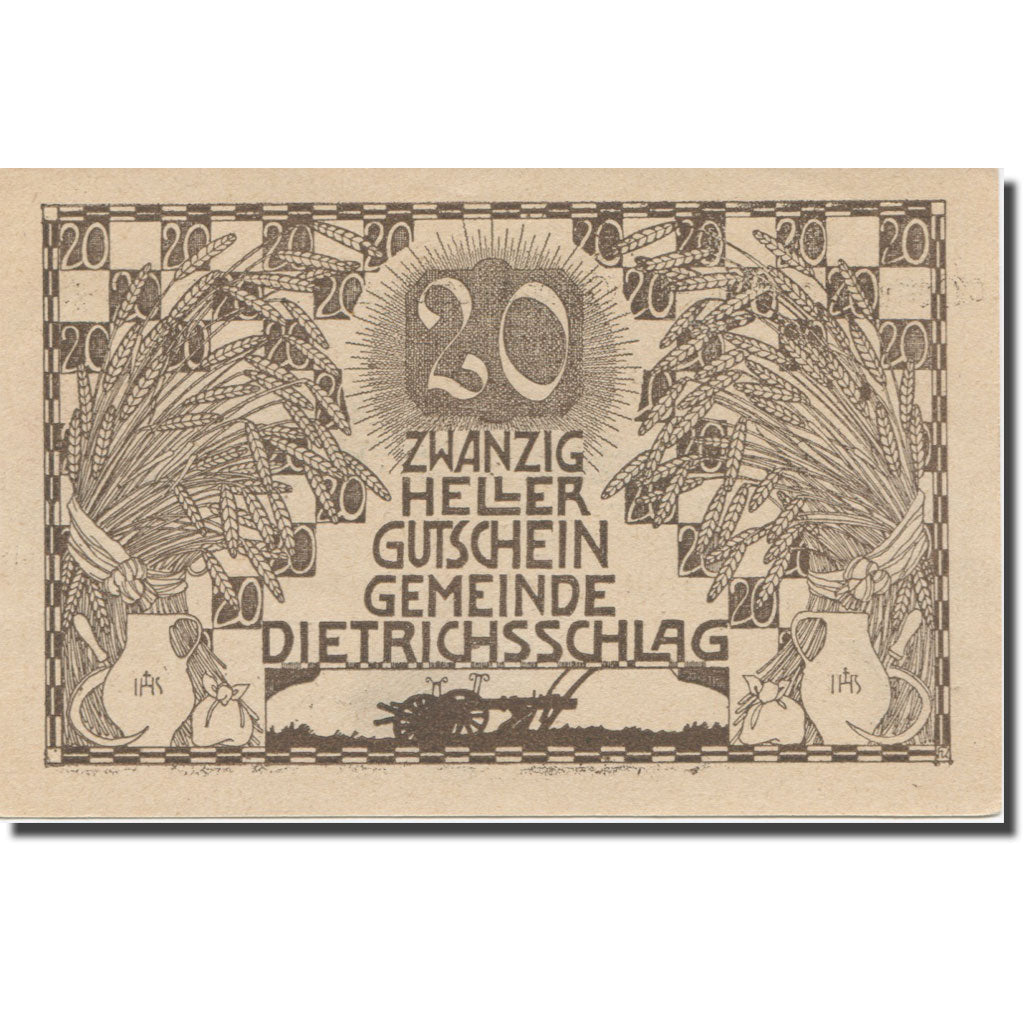 Banconote, Austria, Dietrichschlag bei Leonfelden O.Ö. Gemeinde, 20 Heller