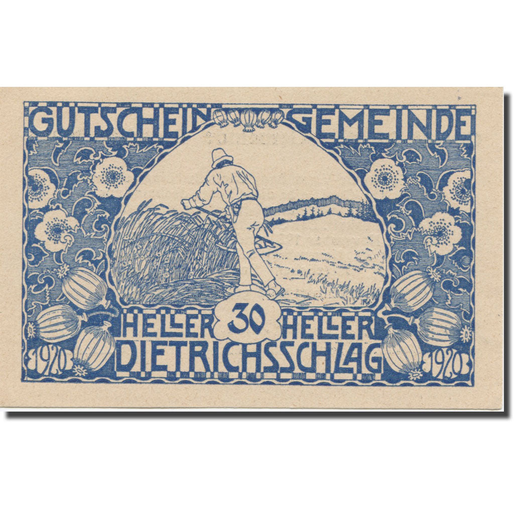 Banknote, Austria, Dietrichschlag bei Leonfelden O.Ö. Gemeinde, 30 Heller