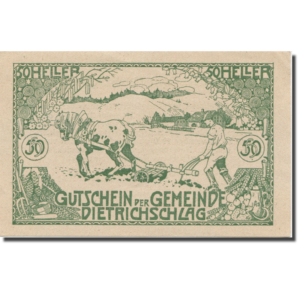 Banknote, Austria, Dietrichschlag bei Leonfelden O.Ö. Gemeinde, 50 Heller