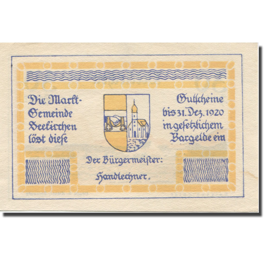 Banknote, Austria, Seekirchen Sbg. Marktgemeinde, 30 Heller, Blason, 1920