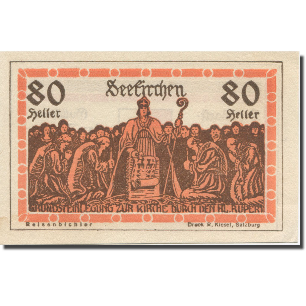 Billete, Austria, Seekirchen Sbg. Marktgemeinde, 80 Heller, Blason 2, 1920