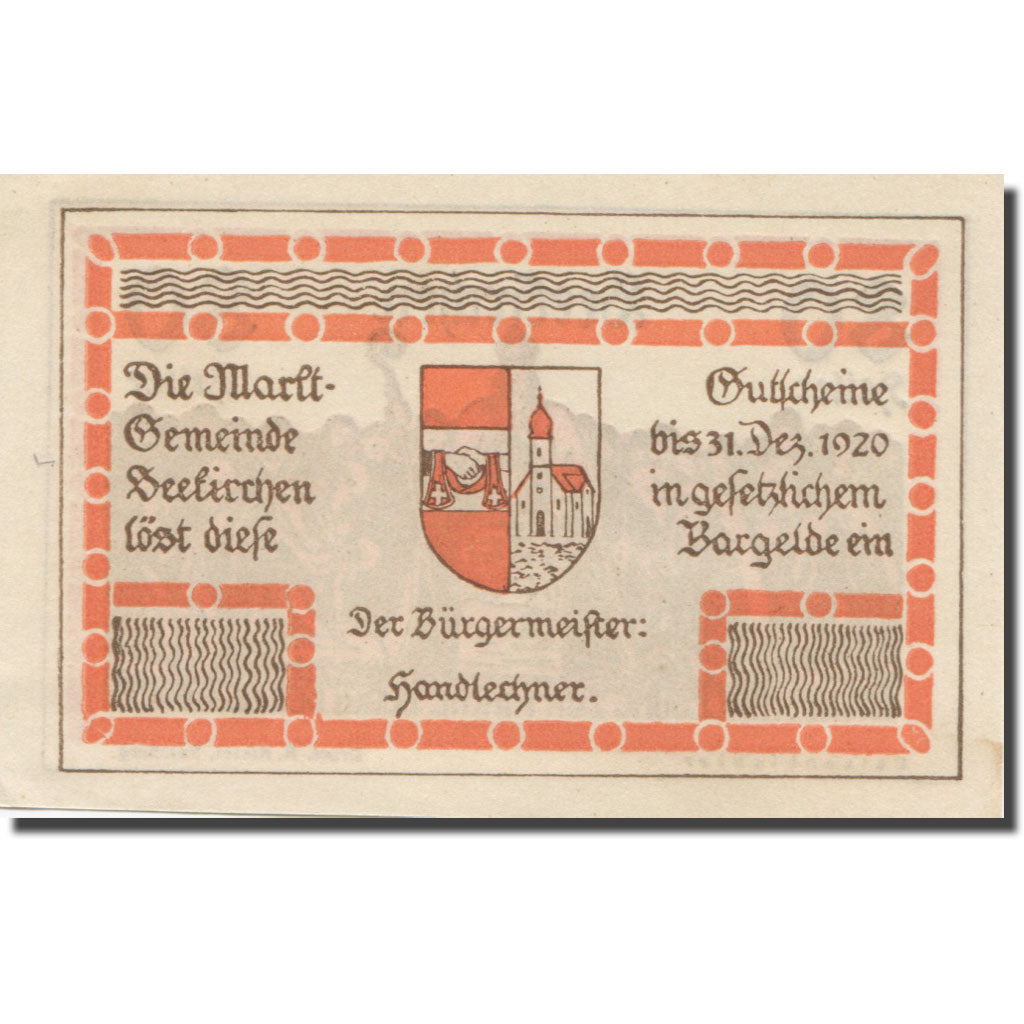 Billete, Austria, Seekirchen Sbg. Marktgemeinde, 80 Heller, Blason 2, 1920