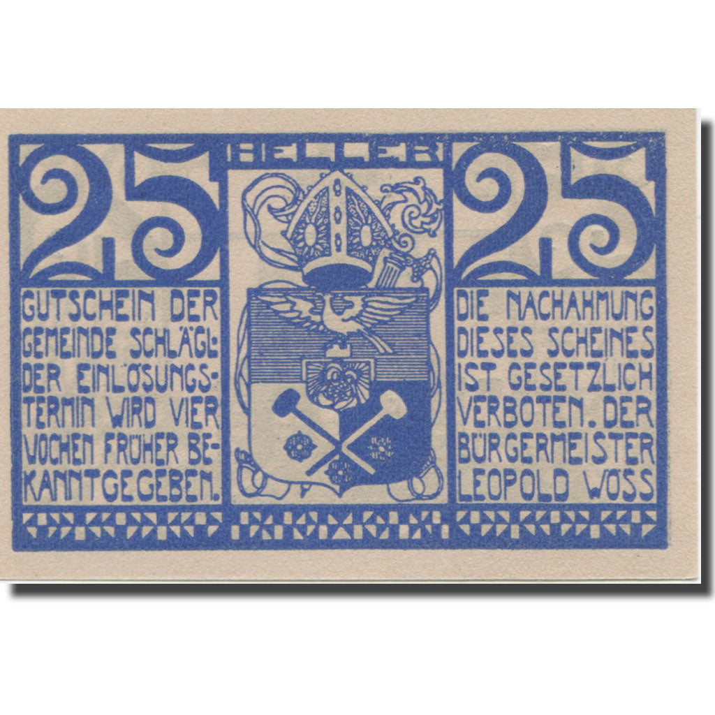 Banknote, Austria, Schlägl, 25 Heller, Batiment, AU(55-58), Mehl:FS 960I