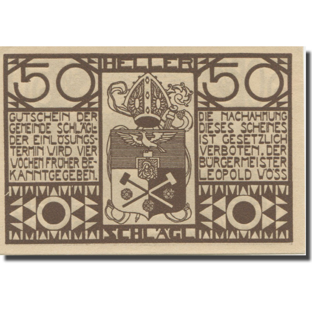 Banknote, Austria, Schlägl, 50 Heller, paysage, AU(55-58), Mehl:FS 960I