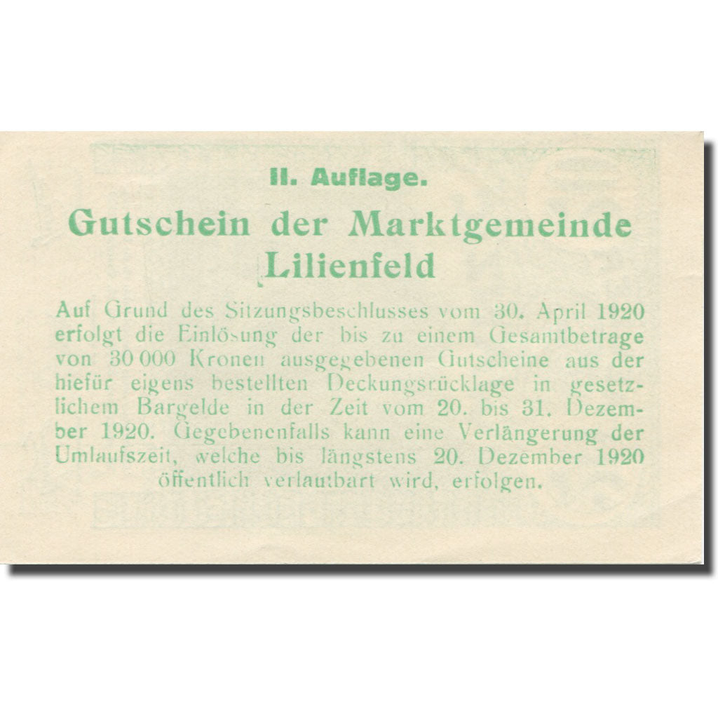 Banknote, Austria, Lilienfeld, 20 Heller, Texte, 1920, 1920-12-31, AU(55-58)