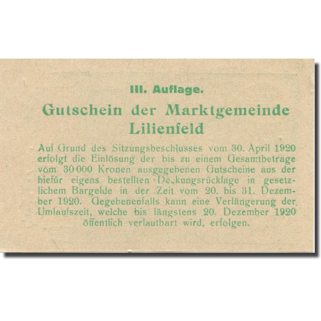Banknote, Austria, Lilienfeld, 10 Heller, Texte, 1920, 1920-12-31, AU(55-58)