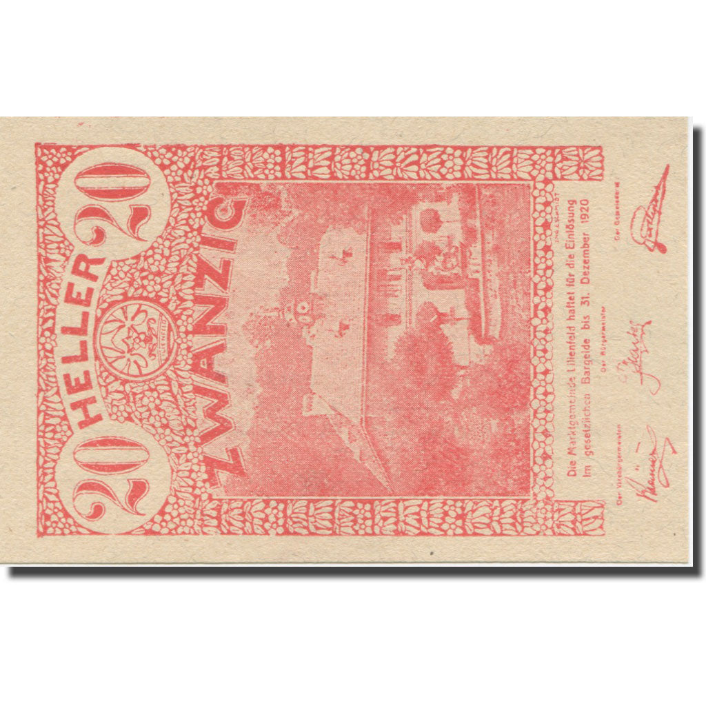 Banknote, Austria, Lilienfeld, 20 Heller, texte 1, 1920, 1920-12-31, AU(55-58)