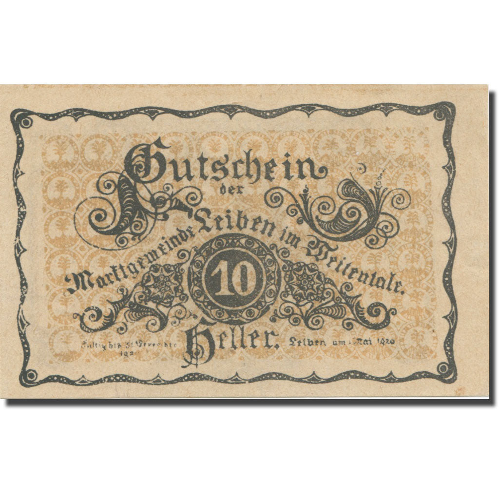 Banknote, Austria, Leiben N.Ö. Marktgemeinde, 10 Heller, château, 1920