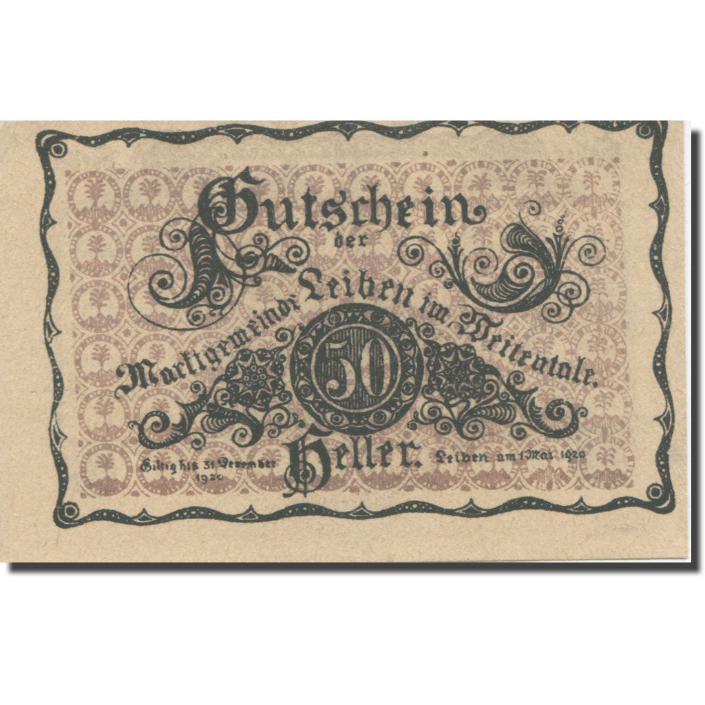Banknote, Austria, Leiben N.Ö. Marktgemeinde, 50 Heller, chateau 1, 1920