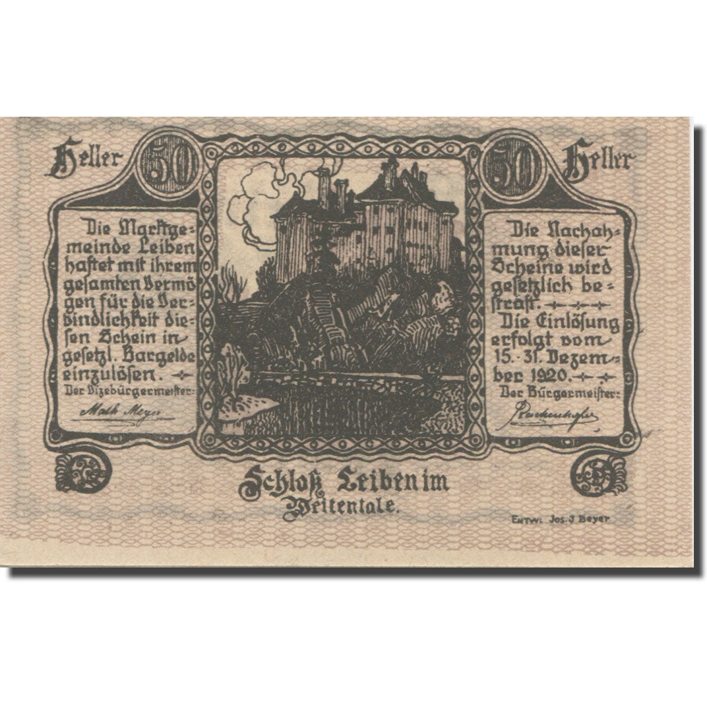 Banknote, Austria, Leiben N.Ö. Marktgemeinde, 50 Heller, chateau 1, 1920