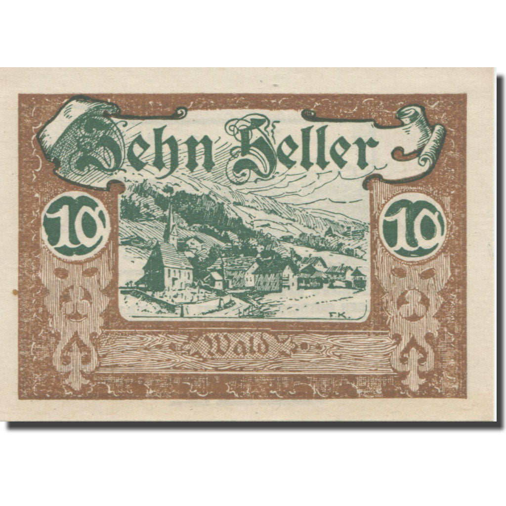 Banknot, Austria, Wald im Pinzgau Sbg. Gemeinde, 10 Heller, paysage, 1920