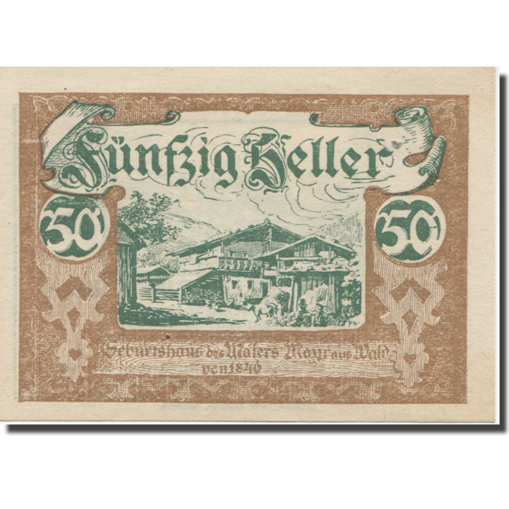 Banknot, Austria, Wald im Pinzgau Sbg. Gemeinde, 50 Heller, chalet 1, 1920