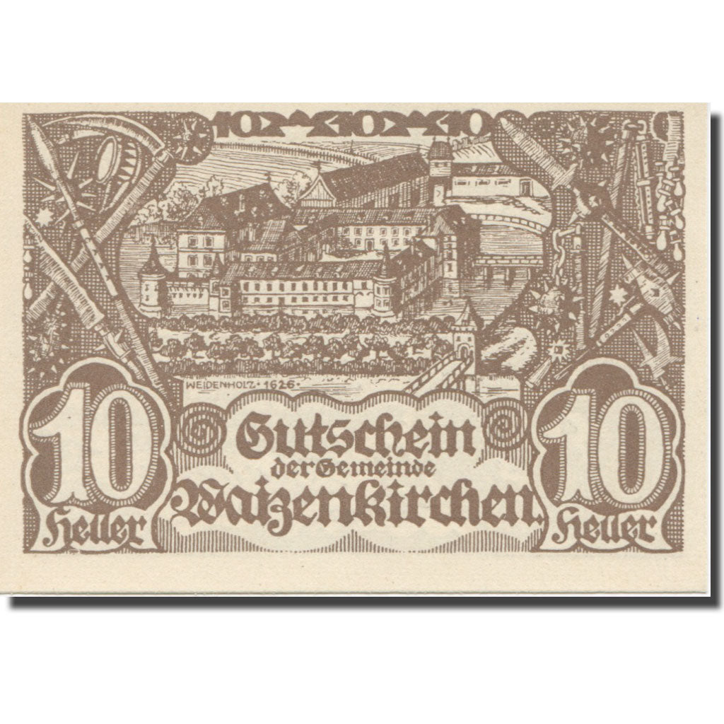 Banknot, Austria, Waizenkirchen, 10 Heller, Texte, 1920, 1920-12-31, AU(55-58)