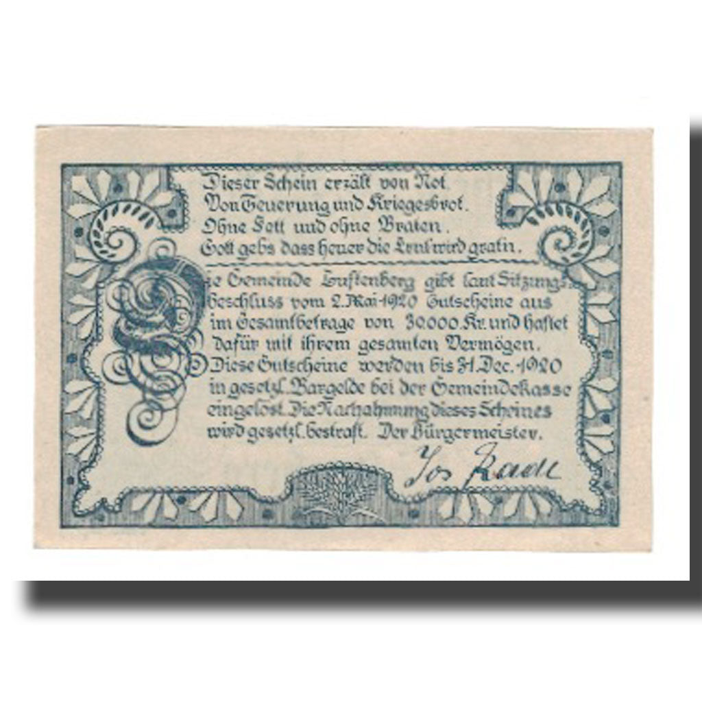 Geldschein, Österreich, Luftenberg O.Ö. Gemeinde, 20 Heller, Texte 3, 1920