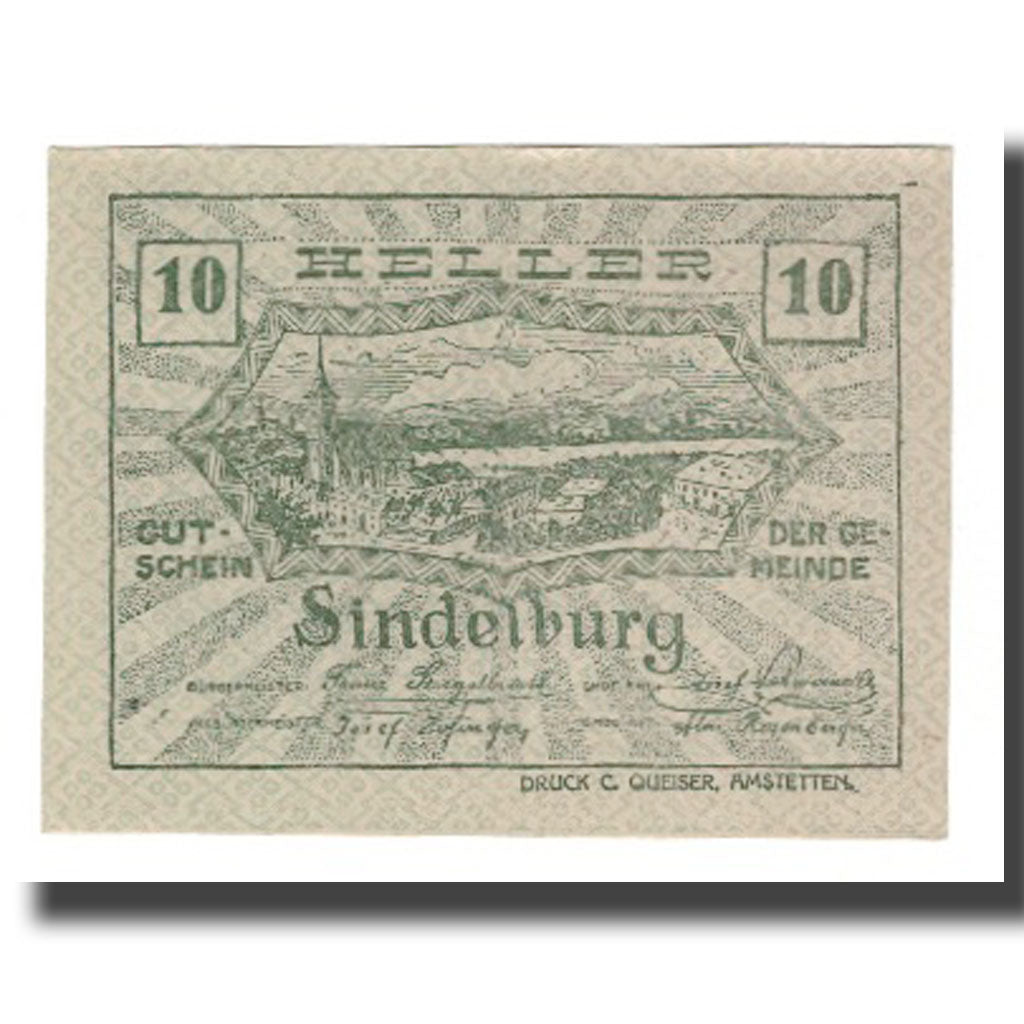 Banconote, Austria, Sindelburg N.Ö. Gemeinde, 10 Heller, personnage, 1920
