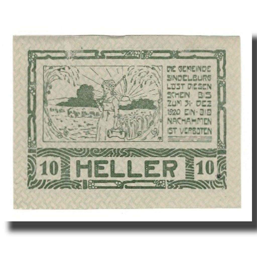 Banconote, Austria, Sindelburg N.Ö. Gemeinde, 10 Heller, personnage, 1920