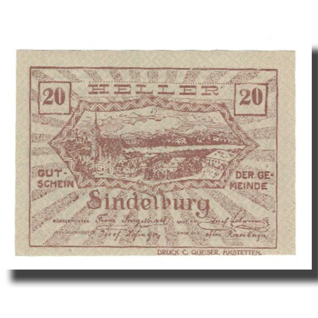 Banconote, Austria, Sindelburg N.Ö. Gemeinde, 20 Heller, personnage 1, 1920